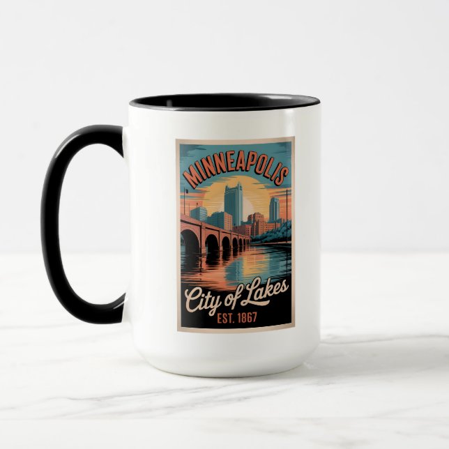 Vintage Minneapolis Minnesota Retro Travel Poster  Mugg (Vänster)