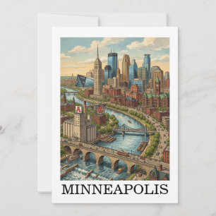 Vintage Minneapolis Minnesota Siluettvy av Stadens Kort