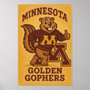 Vintage Minnesota Golden Gophers Maskot Affisch – 