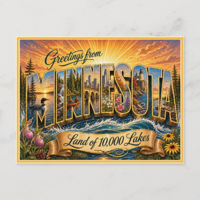 Vintage Minnesota Hälsning Från vykort (Framsida)