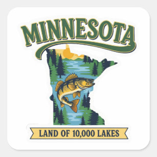 Vintage Minnesota Land of 10000 Lakes Karta Fyrkantigt Klistermärke