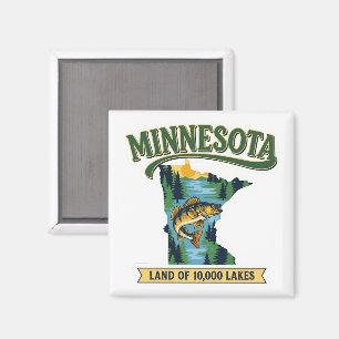 Vintage Minnesota Land of 10000 Lakes Karta Magnet