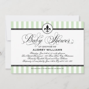 Vintage Mint Fleur de Lis Fransk Bebis Kalas Inbjudningar
