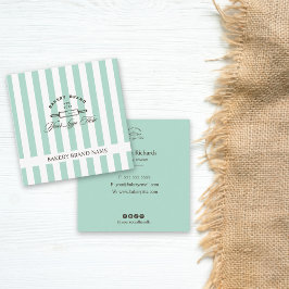 Vintage Mint Grönt Elegant Stripe Bakery Logotyp Fyrkantigt Visitkort