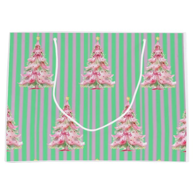 Vintage Mint Grönt Rosa Rand Julgran (Framsidan)