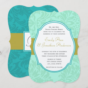 Vintage Mint Victorian Blommigt Damask Wedding Inbjudningar