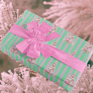 Vintage mintgrön rosa randig julgran presentpapper