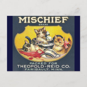 Vintage MisChief Brand Label Vykort