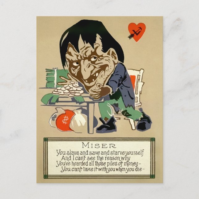 Vintage Miser Postcard Vykort (Framsida)