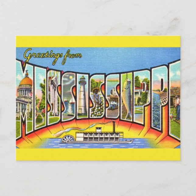 Vintage Mississippi Hälsningar  Vykort (Framsida)