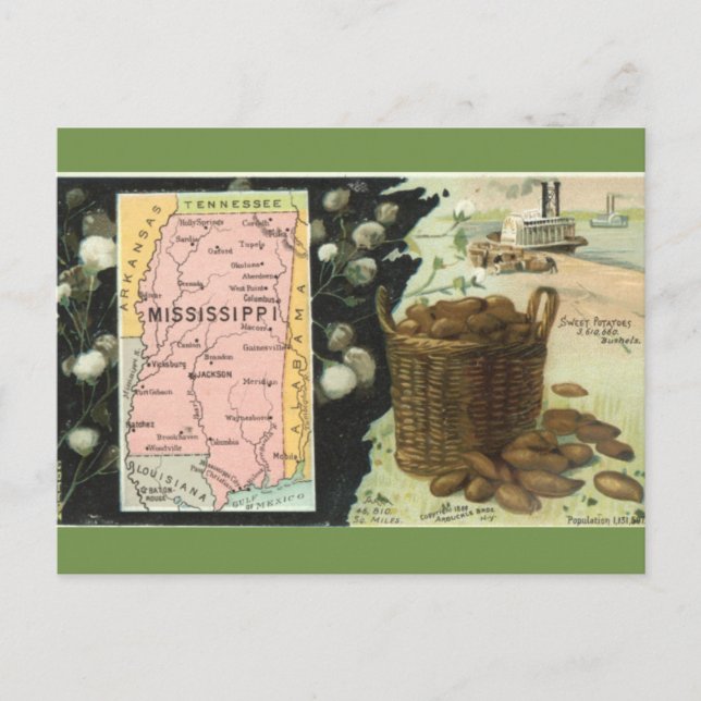 Vintage Mississippi Map Postcard Vykort (Framsida)