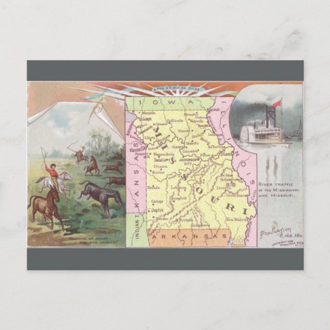 Vintage Missouri Map Vykort (Framsida)