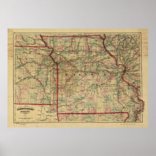 Vintage Missouri Railroad Karta (1872) Poster