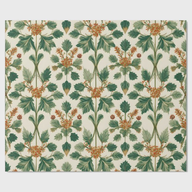 Vintage Misteltoe Botanisk Julmönster Presentpapper (Platt)