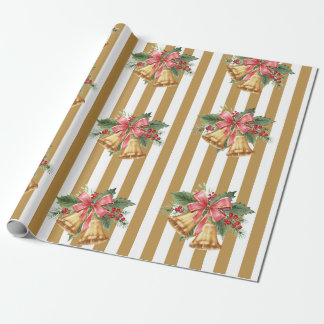 Vintage Mistletoe Klockor guld stripe-förpackning Presentpapper