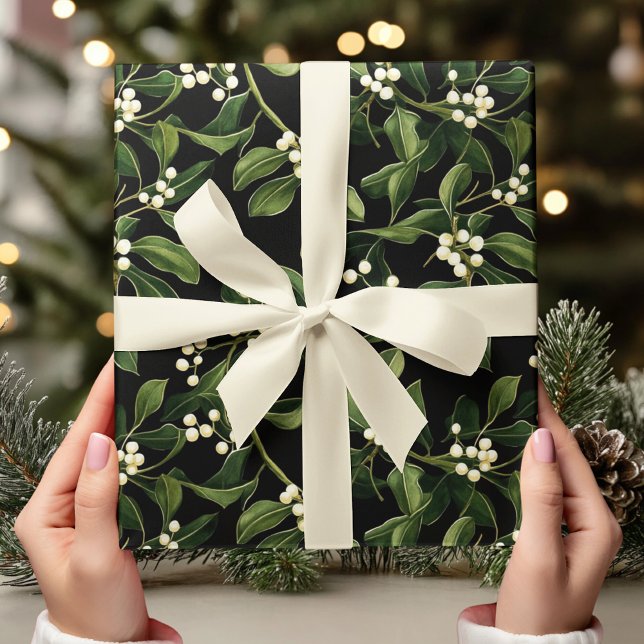 Vintage Mistletoe på svart jul Presentpapper (Skapare uppladdad)