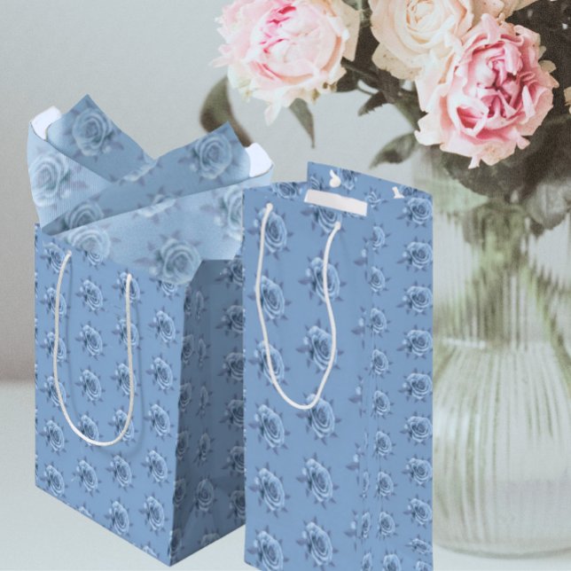 Vintage Misty Blue Roses All Occasion (Vintage blue roses gift bags)