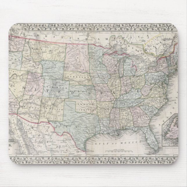 Vintage Mitchell-karta över USA (1867) Musmatta (Framsidan)