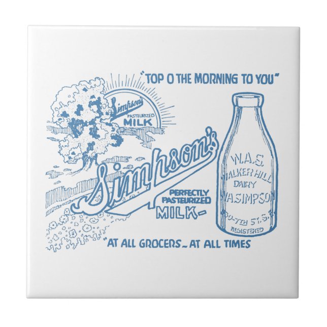 Vintage Mjölk Annons Kakelplatta (Framsidan)