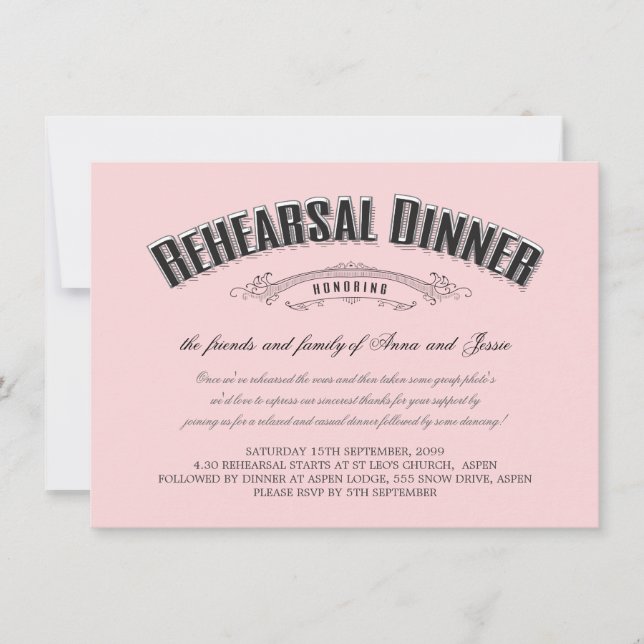 Vintage Mjuk Rosa Bröllop Rehearsal Middag Inbjuda Inbjudningar (Framsida)