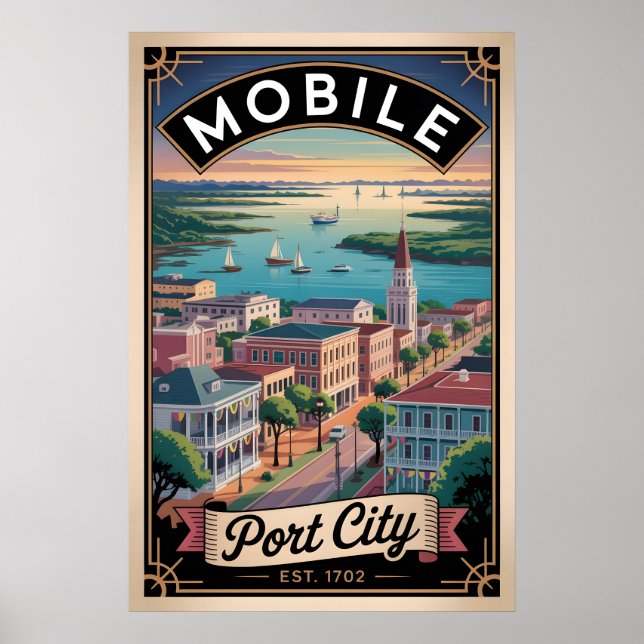Vintage Mobile Alabama Retro Resa Poster (Framsidan)