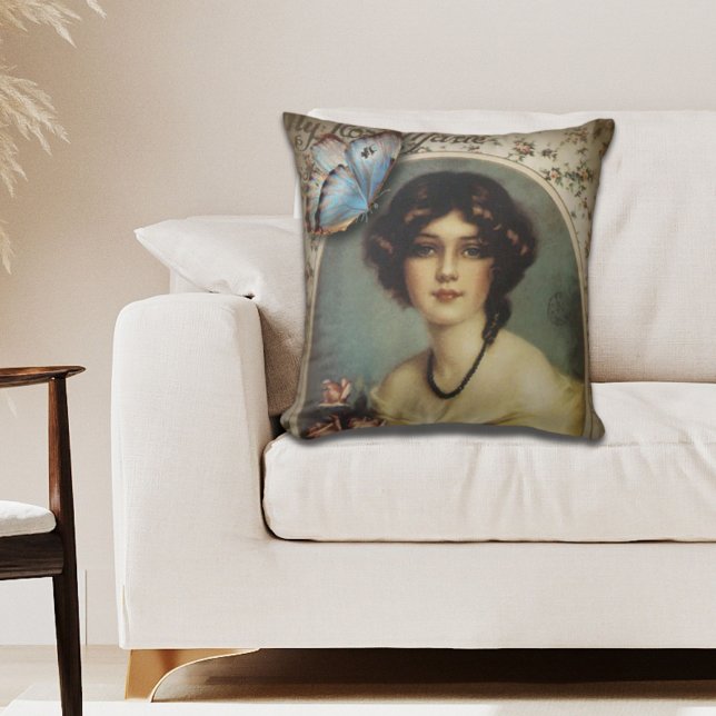 vintage mode blommigt-fjärilsegrare kudde (vintage floral butterfly parisian victorian throw pillow)