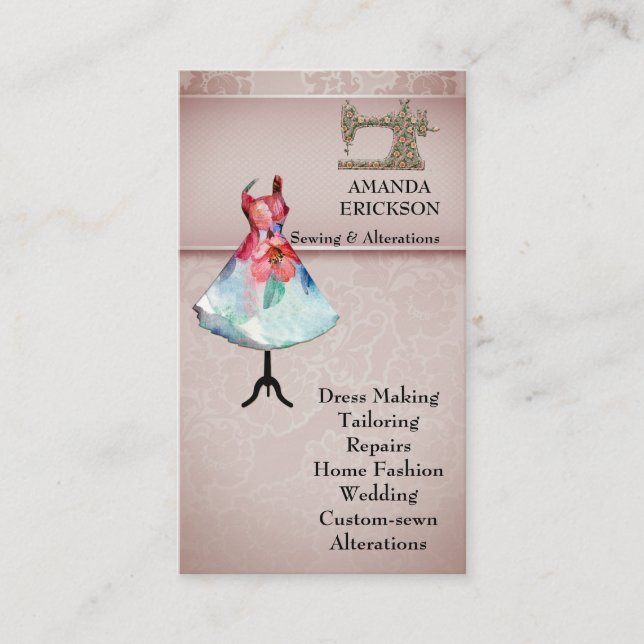 Vintage Mode Crafts Girly Blommigt Sewing Visitkort (Framsida)
