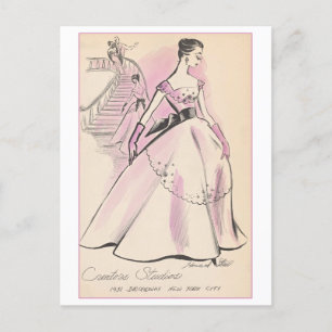Vintage Mode Design for Evening Gown Vykort