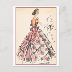 Vintage Mode Design for Evening Gown Vykort