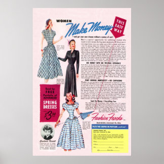Vintage Mode Frocks Ad från 1949 Poster