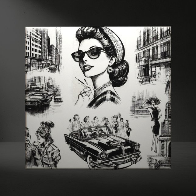 Vintage Mode Girl Teckning Kakelplatta (Skapare uppladdad)
