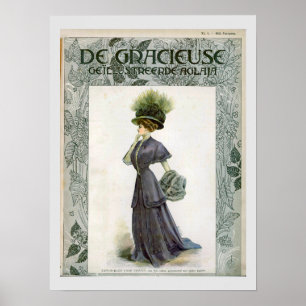 Vintage Mode Illustration Dam Botanical Hat P Poster