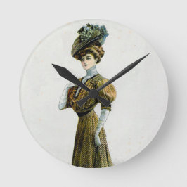 Vintage Mode Illustration Dam i druvor Hat Rund Klocka