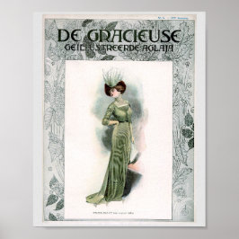 Vintage Mode Illustration Elite Dam Grönt Gown Poster