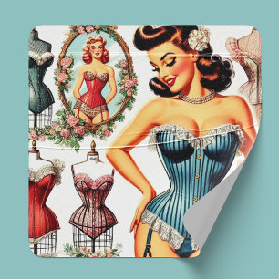 Vintage Mode Korset Pin Up Fyrkantigt Klistermärke