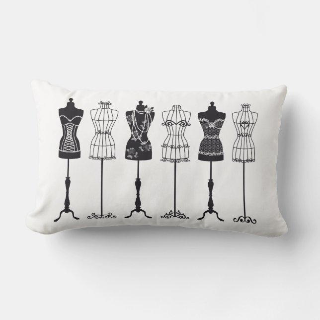 Vintage mode mannequins silhuettes lumbarkudde (Framsida)