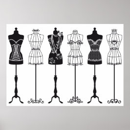 Vintage mode mannequins silhuettes poster