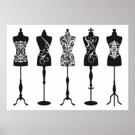 Vintage mode mannequins silhuettes poster