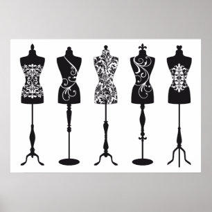 Vintage mode mannequins silhuettes poster
