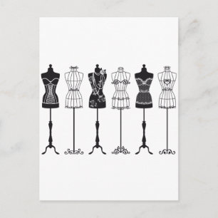 Vintage mode mannequins silhuettes vykort