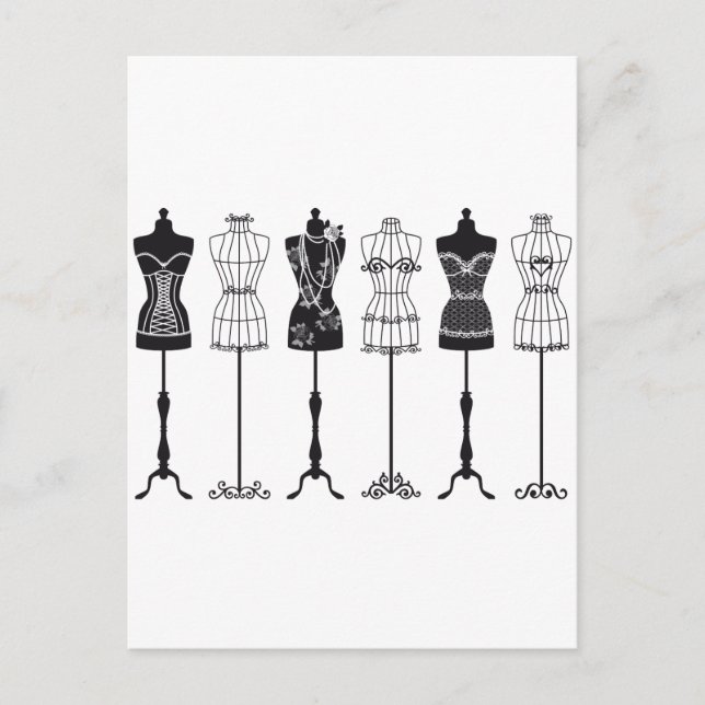 Vintage mode mannequins silhuettes vykort (Framsida)