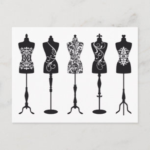 Vintage mode mannequins silhuettes vykort