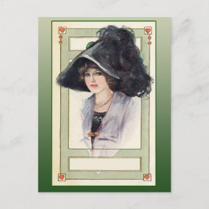 Vintage Mode med svart hatt Vykort