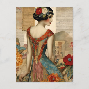 Vintage Mode Mixed Media Collage Vykort