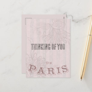 Vintage Mode Paris i Blek Rosa ros Helg Vykort