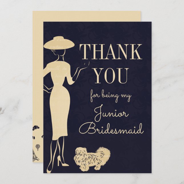 Vintage Mode Tack Junior Bridesmaid Card Inbjudningar (Fram/baksida)