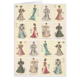 Vintage Mode Victorian Women i Finare Dress Hälsningskort