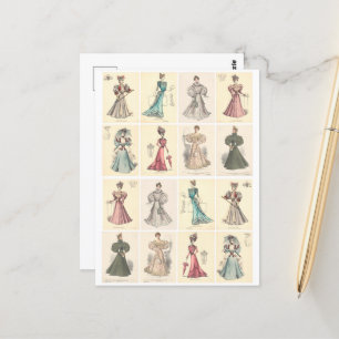 Vintage Mode Victorian Women i Finare Dress  Vykort