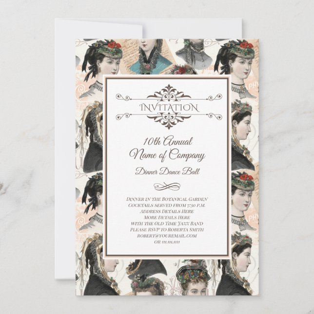 Vintage Modebal Retro Modeshow Inbjudningar (Framsida)