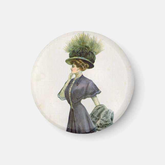Vintage modeillustration Dam Botanisk hatt Magnet (Framsidan)